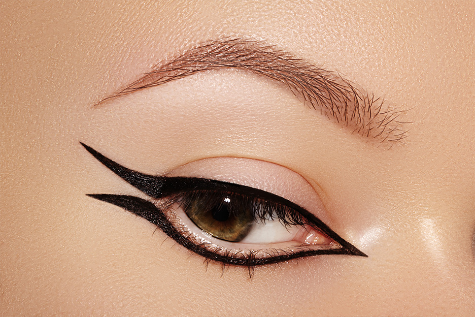 Close up of a woman's graphic eyeliner
