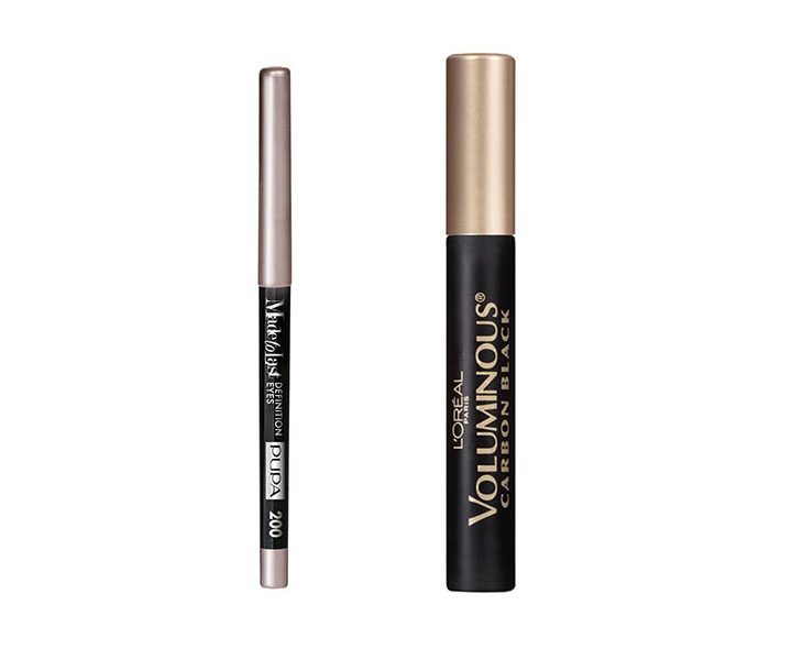 Mascara Voluminous Original hydrofuge de L’Oréal  Crayon yeux Made to Last de Pupa Milano